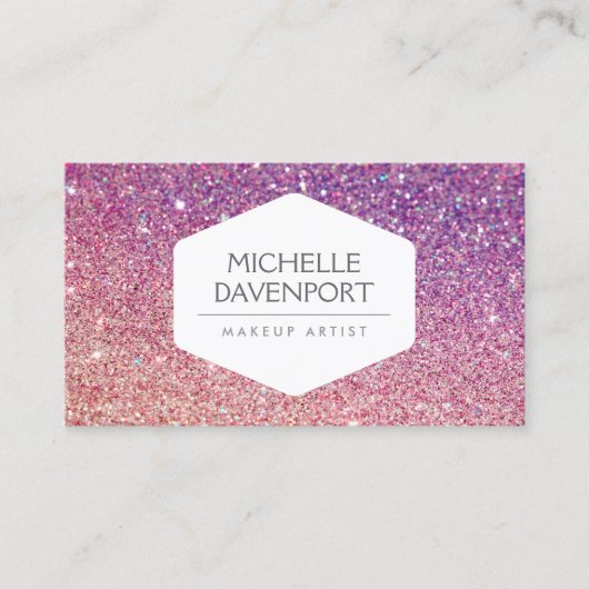 白エレガント紋青銅/紫グラデーショングリッター 名刺 (正面)
