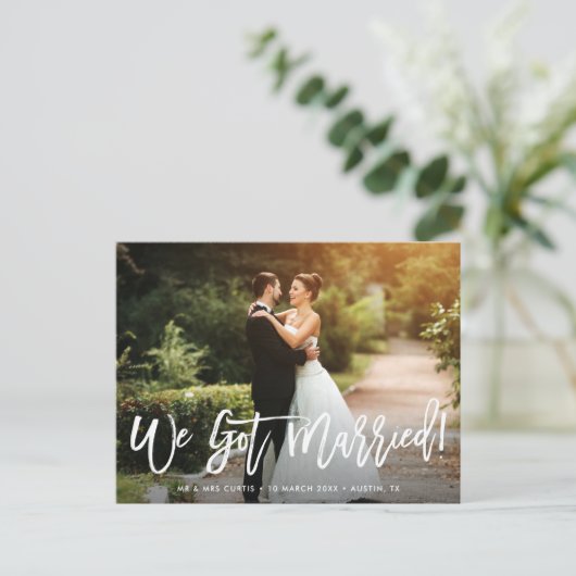 白エレガント素地の結婚台本の発表 ポストカード (スタンド正面)