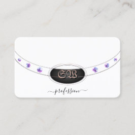 白エレガント紫とバラ金ゴールド宝石モノグラム 名刺