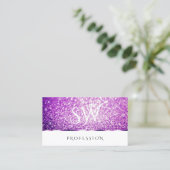 白エレガント紫グリッタースパークスターズイニシャル 名刺 (スタンド正面)