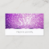 白エレガント紫グリッタースパークスターズイニシャル 名刺 (正面)