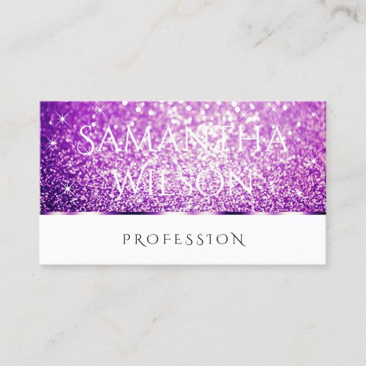 白エレガント紫グリッタースパークスターズノーブル 名刺 (正面)