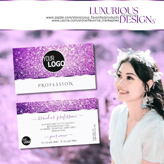 白エレガント紫グリッタースパークスター追加ロゴ 名刺