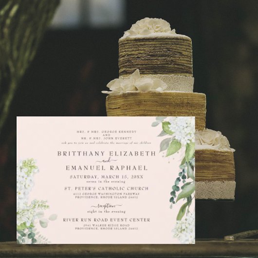 白エレガント紫陽花赤面両親結婚ズ 招待状