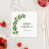 白エレガント緑と金ゴールドユーカリ結婚ス スタンダードカクテルナプキン (インサイチュ)