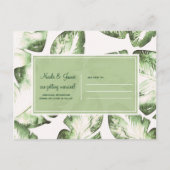 白エレガント緑のトロピカル葉の保存 案内ポストカード (裏面)