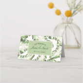 白エレガント緑のトロピカル離れ席 プレイスカード (正面)