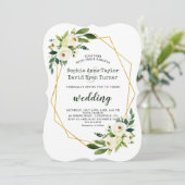 白エレガント緑のフローラ金ゴールドフレ結婚ーム 招待状 (スタンド正面)