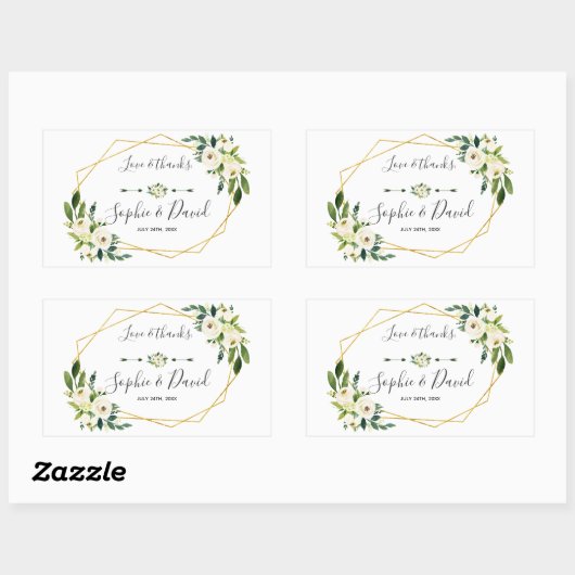 白エレガント緑のフローラ金ゴールドフレ結婚ーム 長方形シール (シート)