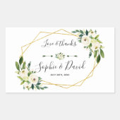 白エレガント緑のフローラ金ゴールドフレ結婚ーム 長方形シール (正面)
