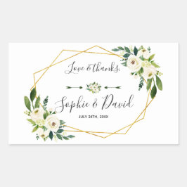 白エレガント緑のフローラ金ゴールドフレ結婚ーム 長方形シール