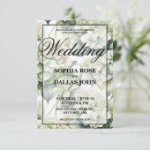 白エレガント緑の水色のフローラ結婚 招待状 (スタンド正面)