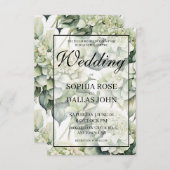 白エレガント緑の水色のフローラ結婚 招待状 (正面/裏面)