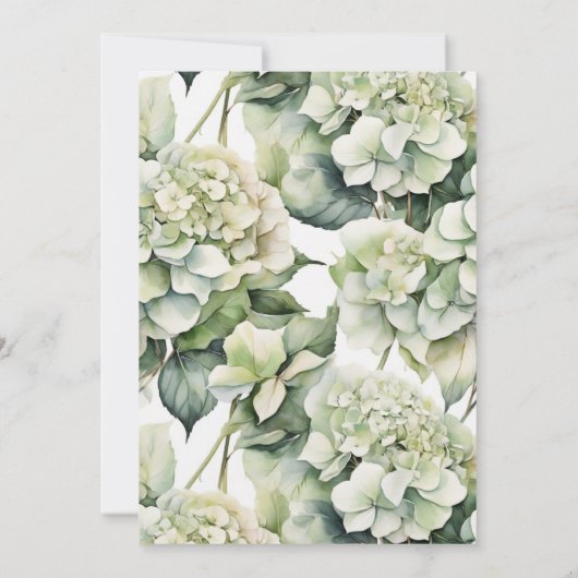 白エレガント緑の水色のフローラ結婚 招待状 (裏面)