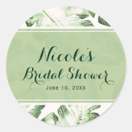 白エレガント緑の熱帯ビーチの葉支持 ラウンドシール