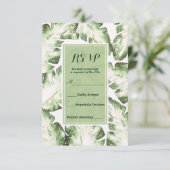 白エレガント緑の熱帯葉RSVP返信 出欠カード (スタンド正面)