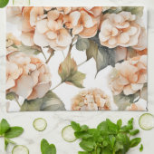 白エレガント緑オレンジボホ水彩フローラ キッチンタオル (折り畳み)