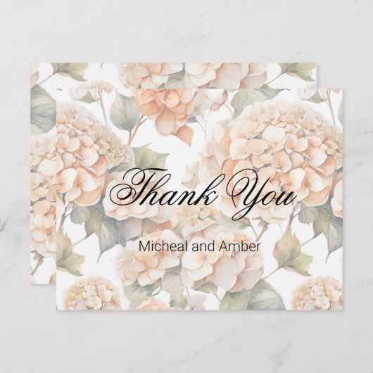 白エレガント緑オレンジボホ水彩フローラ サンキューカード (正面/裏面)