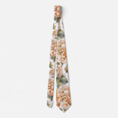 白エレガント緑オレンジボホ水彩フローラ ネクタイ (裏面)