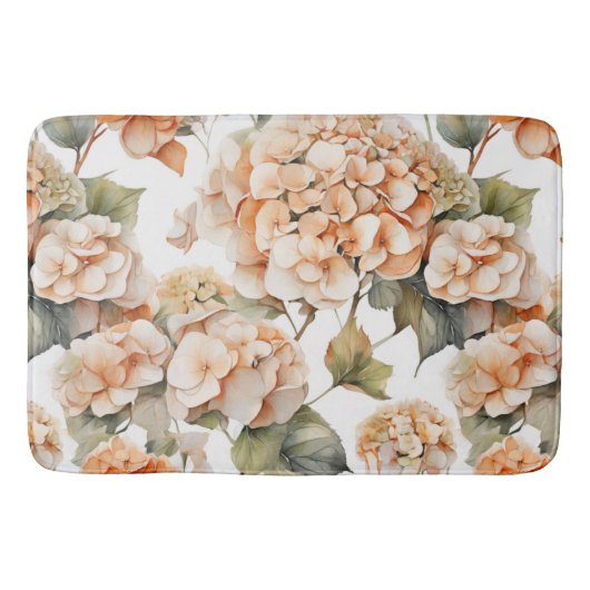 白エレガント緑オレンジボホ水彩フローラ バスマット (正面)