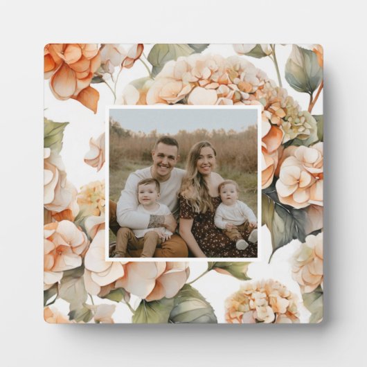 白エレガント緑オレンジボホ水彩フローラ フォトプラーク (正面)