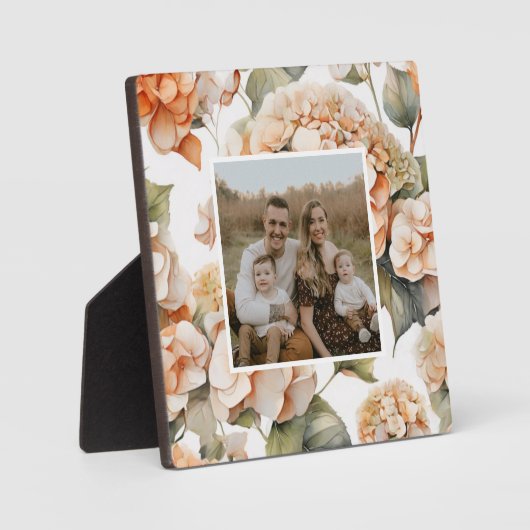 白エレガント緑オレンジボホ水彩フローラ フォトプラーク (正面)