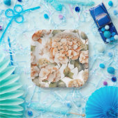 白エレガント緑オレンジボホ水彩フローラ ペーパープレート (パーティー)