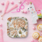 白エレガント緑オレンジボホ水彩フローラ ペーパープレート (パーティー)