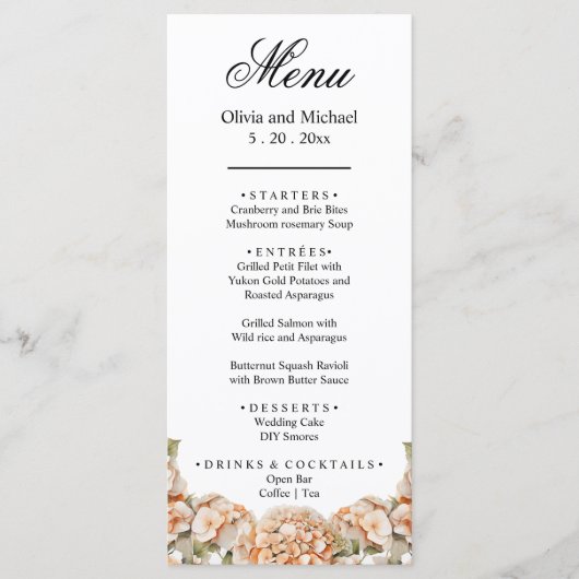 白エレガント緑オレンジボホ水彩フローラ メニュー (正面)