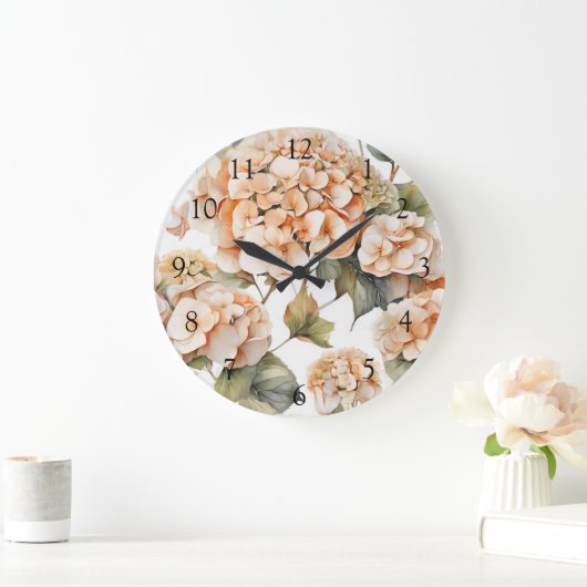 白エレガント緑オレンジボホ水彩フローラ ラージ壁時計 (ホーム)