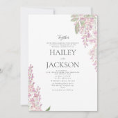 白エレガント緑ピンクのヒヤシンス結婚フローラ 招待状 (正面)