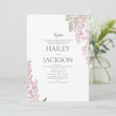 白エレガント緑ピンクのヒヤシンス結婚フローラ 招待状 (スタンド正面)