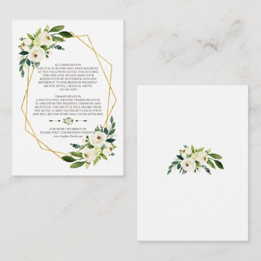 白エレガント緑フローラ金ゴールドフレーム詳細 エンクロージャーカード (正面/裏面)