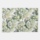 白エレガント緑水彩フローラ キッチンタオル (横)