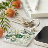 白エレガント緑水彩フローラ キーホルダー (正面右)