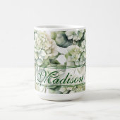 白エレガント緑水彩フローラ コーヒーマグカップ (中央)