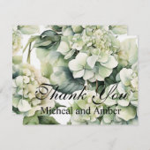白エレガント緑水彩フローラ サンキューカード (正面/裏面)