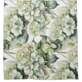 白エレガント緑水彩フローラ シャワーカーテン (正面)