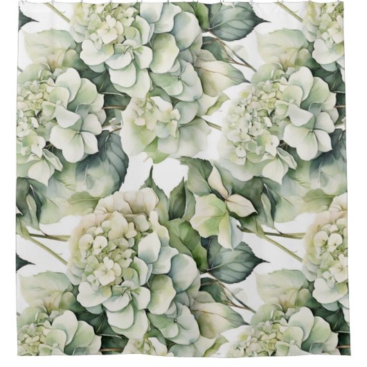 白エレガント緑水彩フローラ シャワーカーテン (正面)