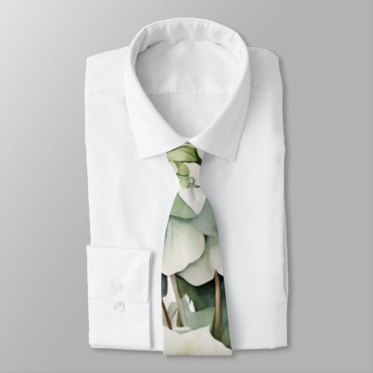 白エレガント緑水彩フローラ ネクタイ (タイ)