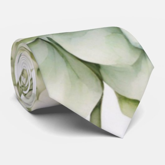 白エレガント緑水彩フローラ ネクタイ (ロール)
