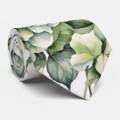白エレガント緑水彩フローラ ネクタイ (ロール)