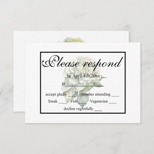 白エレガント緑水彩フローラ 出欠カード (正面/裏面)