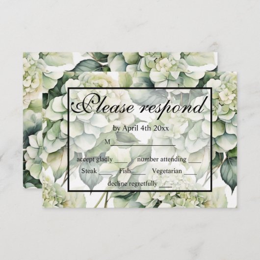 白エレガント緑水彩フローラ 出欠カード (正面/裏面)