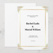 白エレガント緑結婚式招待状 招待状 (正面/裏面)