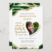 白エレガント緑金ゴールド瑪瑙2025卒業 招待状 (正面/裏面)