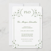 白エレガント緑PhD卒業 招待状 (正面)