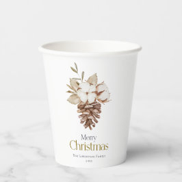 白エレガント背景コットン&ピネコン 紙コップ