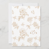 白エレガント色および金ゴールドヴィンテージフローラ結婚の 招待状 (裏面)
