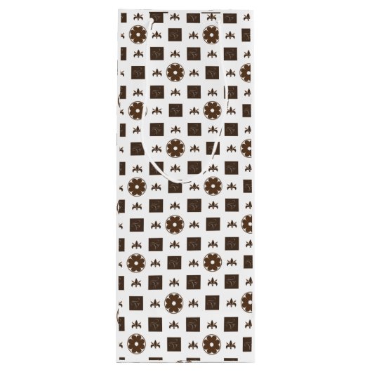 白エレガント色と茶色のパタ市松模様にーン ワインギフトバッグ (裏面)